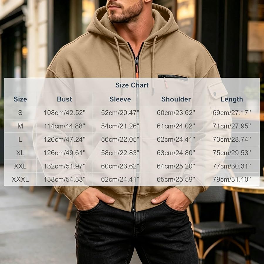 Full Zip Hoodie for Men, Classic Fleece Jacket with Pocket for Winter | Comfortable Zip Up Hooded Top, Chest and Arm Pockets, Lightweight Layer for Gym Travel and Everyday Wear, image 5