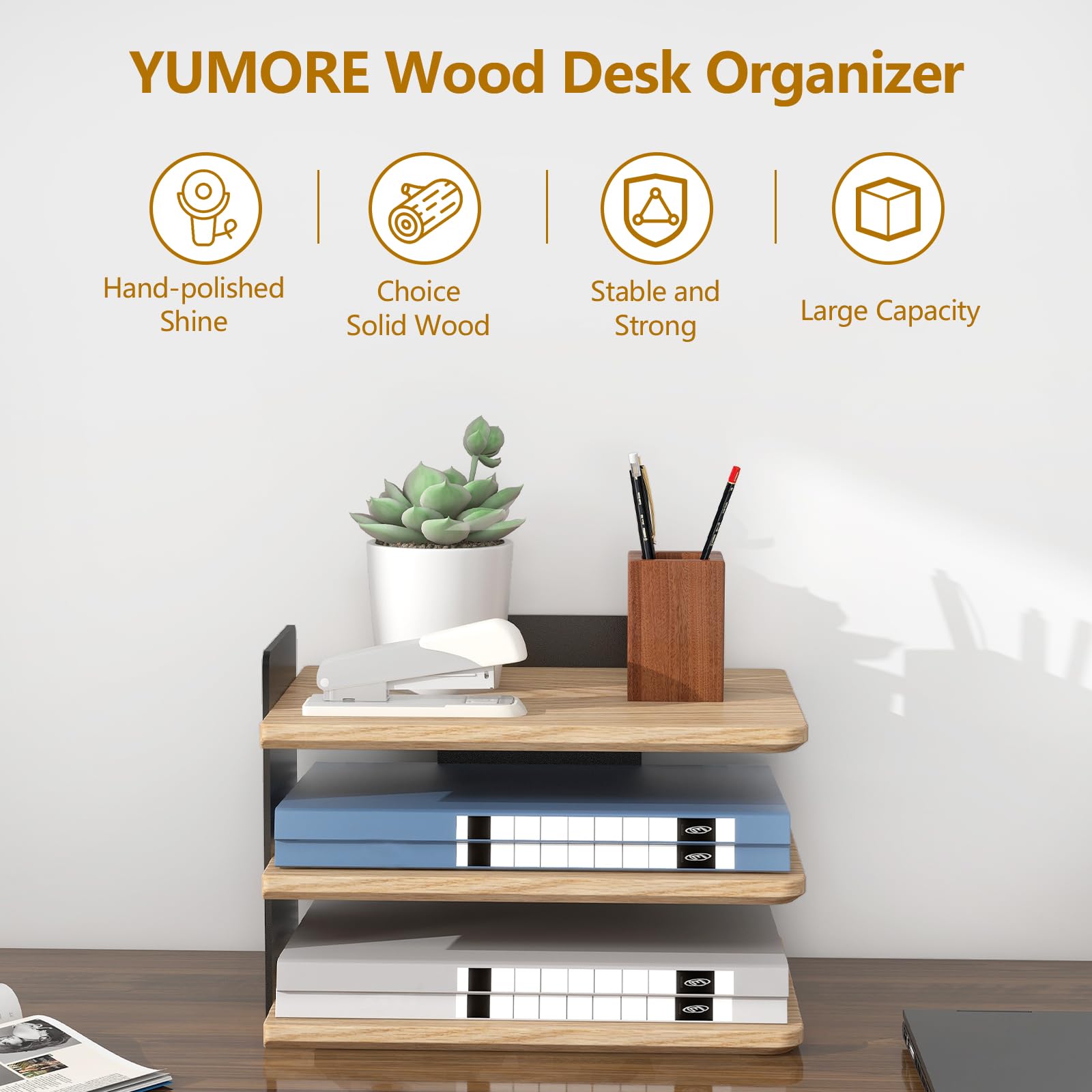 Snapklik.com : YUMORE Wooden Desk Organizer - 3 Tier Paper Tray For A4 ...