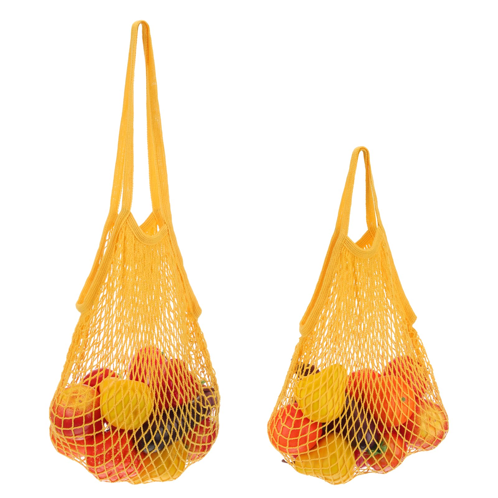 Muiltvoe 2 Pcs Reusable Mesh Produce Storage Bags Washable Net Portable Fruit and Vegetable Bag Cotton String with Long Short Handle for Grocery Shopping Storage Fruit Vegetable, Pink