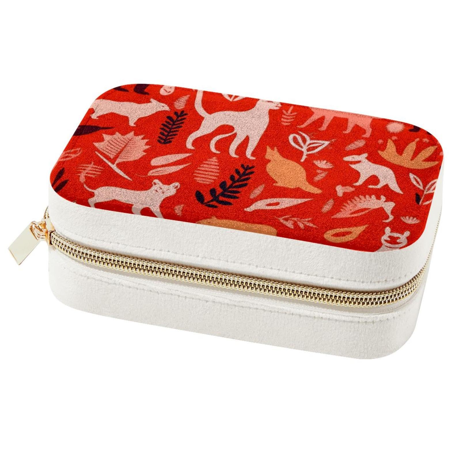 Boîte à bijoux rouge en double couche avec motifs silhouettes d'animaux pour bagues et colliers