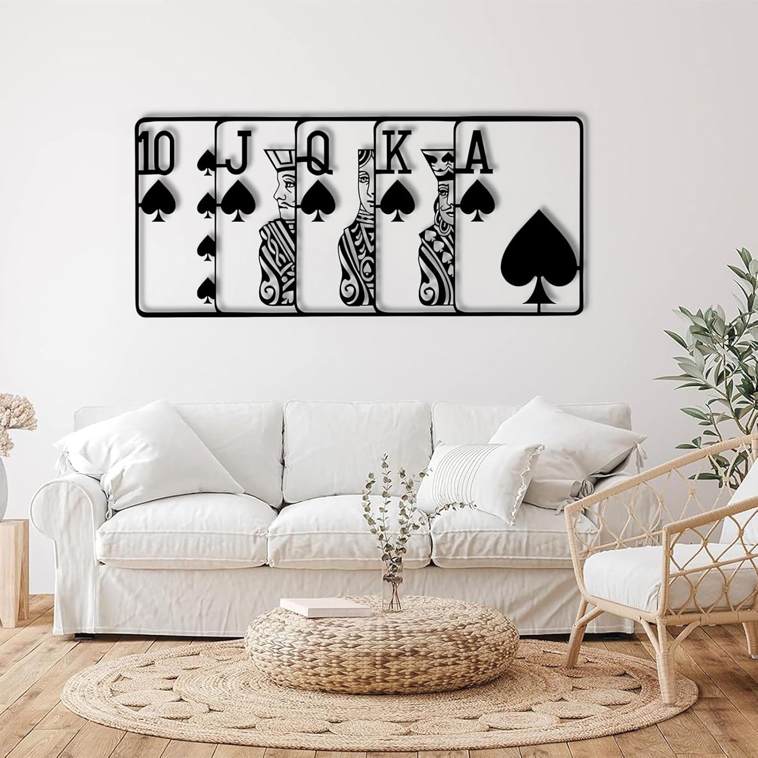 Royal Flush Metal Wall Art, Metal Poker Wall Art, Playing Cards Decor for Livingroom, Game Room Decor, Gamer Gift (Black, 48 x 21 inches / 121 x 54 cm)