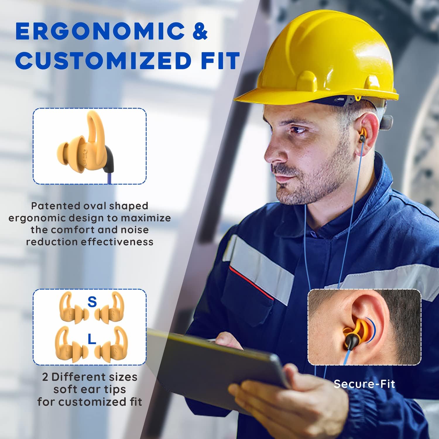 MIPEACE Ear Plug Headphones for Work, Custom-fit Work Earbuds Earphones-Safety Headphones for Construction Industrial image 3
