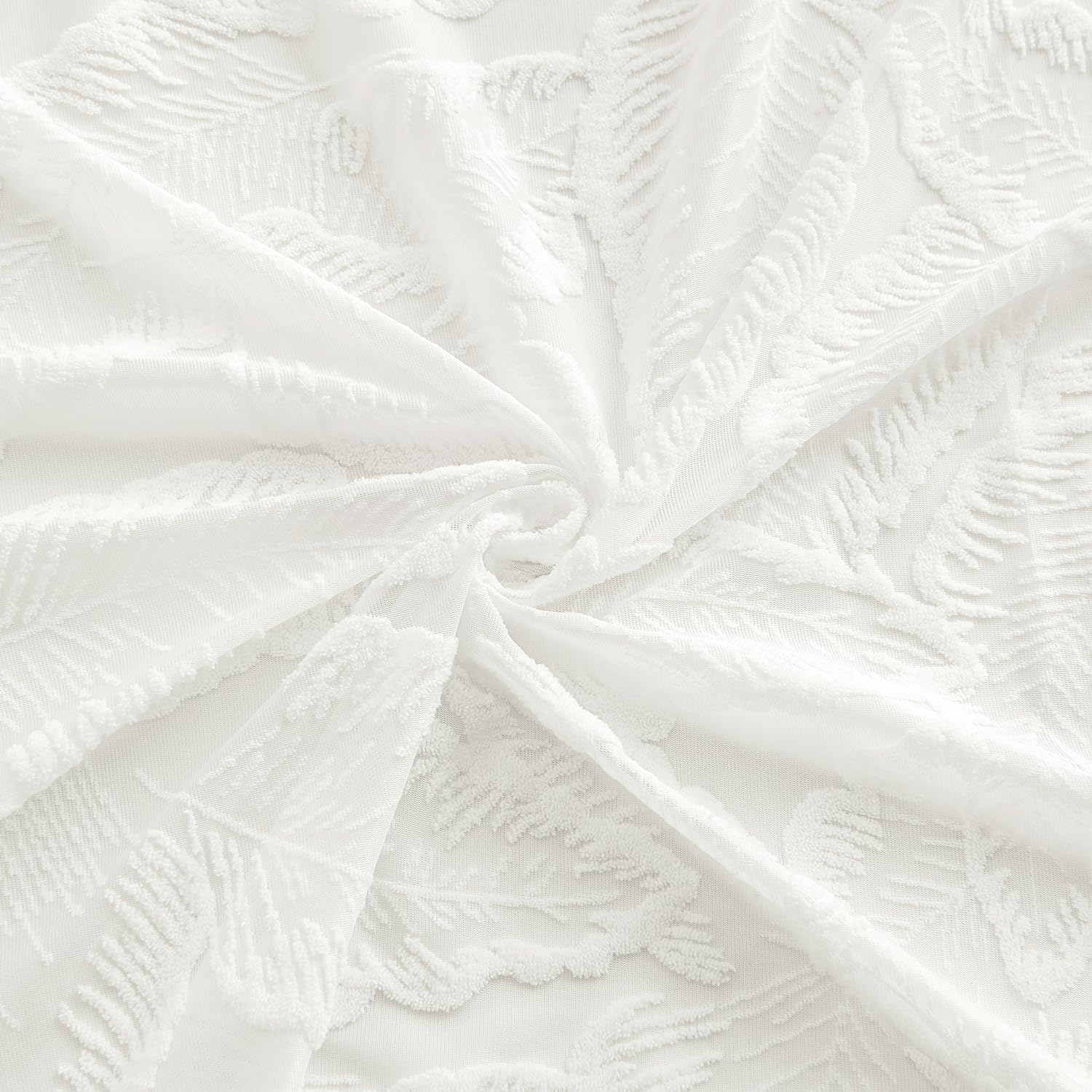 MIULEE Tende Ricamate a Foglie Trasparenti per Soggiorno e Camera da Letto - Eleganti e Moderne Con Occhielli, Set di 2 Pezzi 140X240 cm Bianco