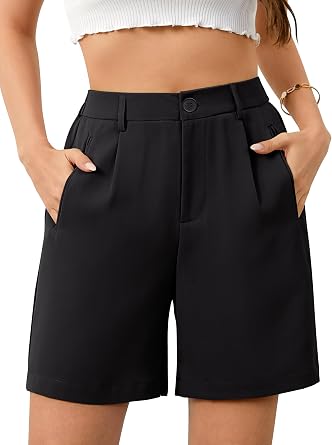 Eddoyee High Waisted Bermuda Wide Leg Tailored Shorts for Women Dressy Casual Office Business Work with Pockets