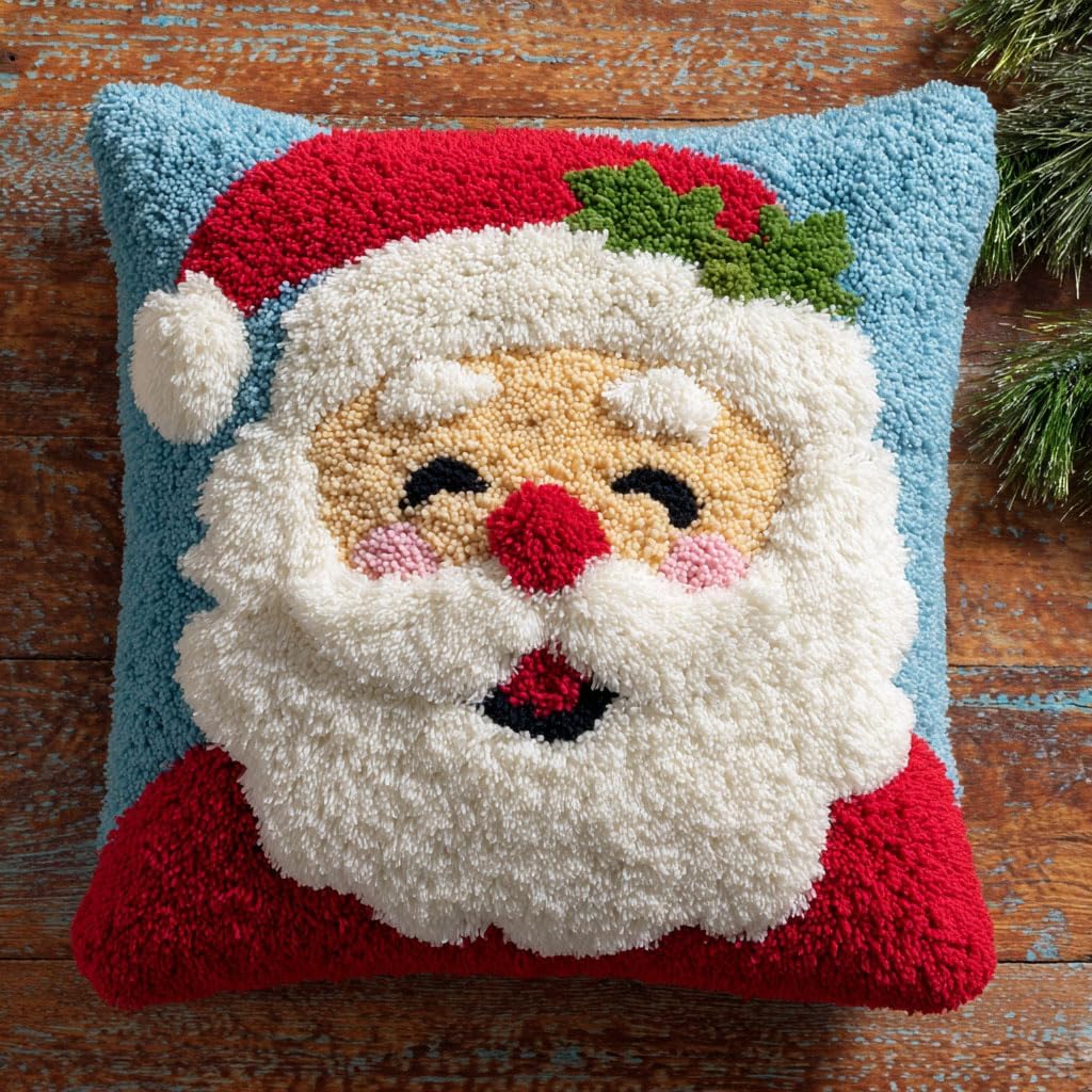 AMBATTERY DIY Latch Hook Pillow Kit Roses Throw Pillow Cover with Printed Canvas Crochet Yarn Needle Craft Easy Handmade Cushion for Home Sofa Decoration 43x43cm