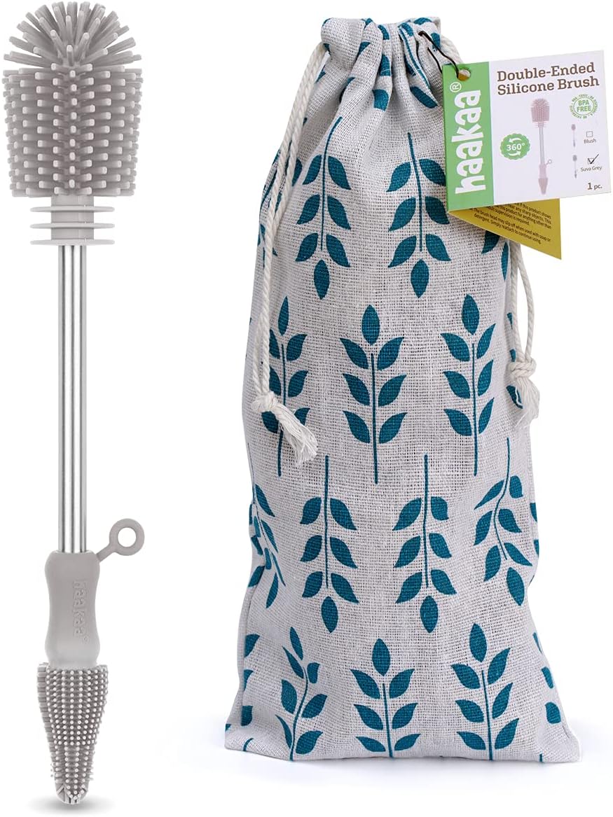 haakaa Silicone Cleaning Brush Kit-Baby Bottle Brush Scrubber for Breast Pump,Nipple,Breastmilk Storage Bag,Reusable Straws,Sippy Cup Soft Food Grade Silicone Bristle Portable