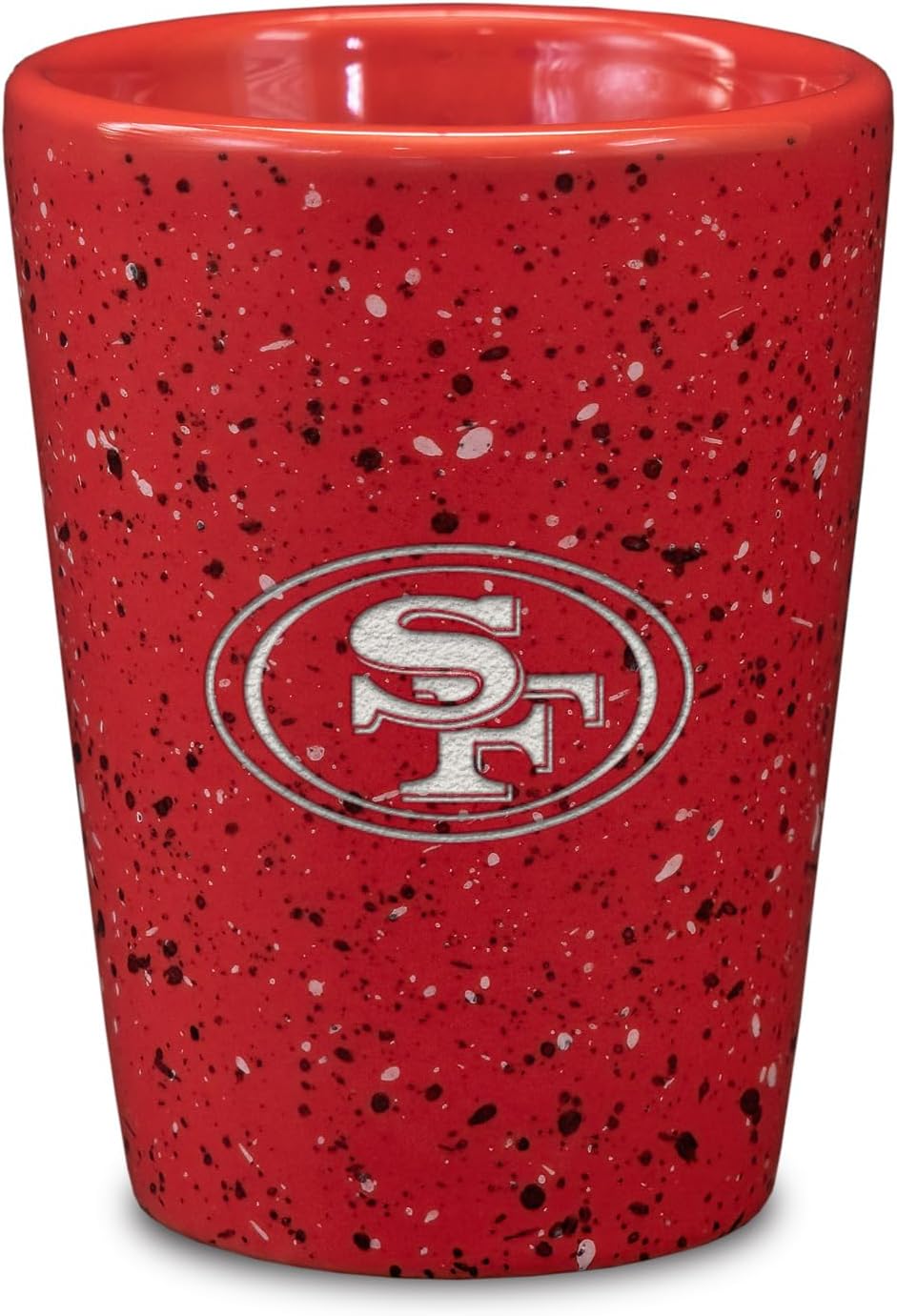 Rico Industries NFL Football Primary OR Wordmark Logo 2oz Ceramic Shot Glass for Fans, Laser Engraved In Team Color Single Shot Glass