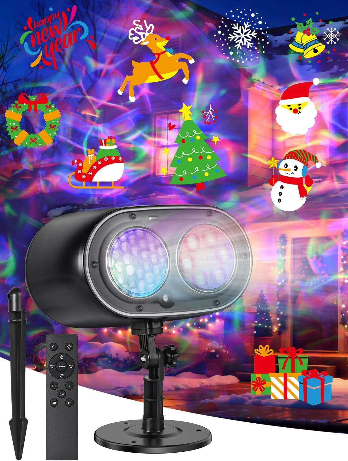 Christmas & Halloween Projector Lights Outdoor/Indoor – No Slides Needed | 12 Patterns & 7 Colors for Festive Decor | Remote & Timer Control | IP65 Waterproof Yard/Garden/Patio(Black)