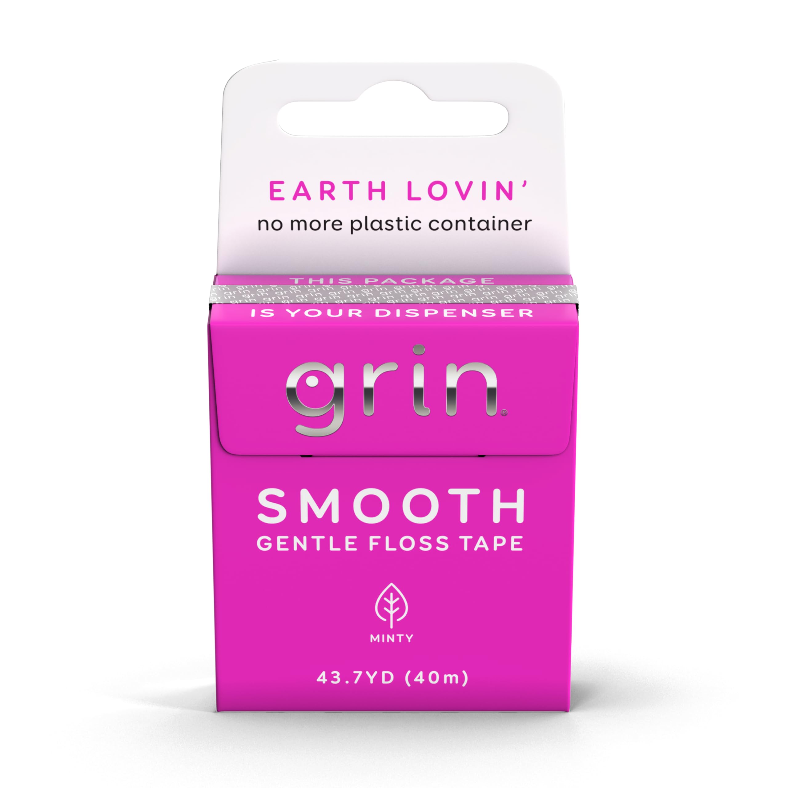GRIN なめらかフロステープ 40M ミント風味 リサイクルパッケージ 132フィートのやさしいフロステープ プラスチック容器不要 細断や破裂なし