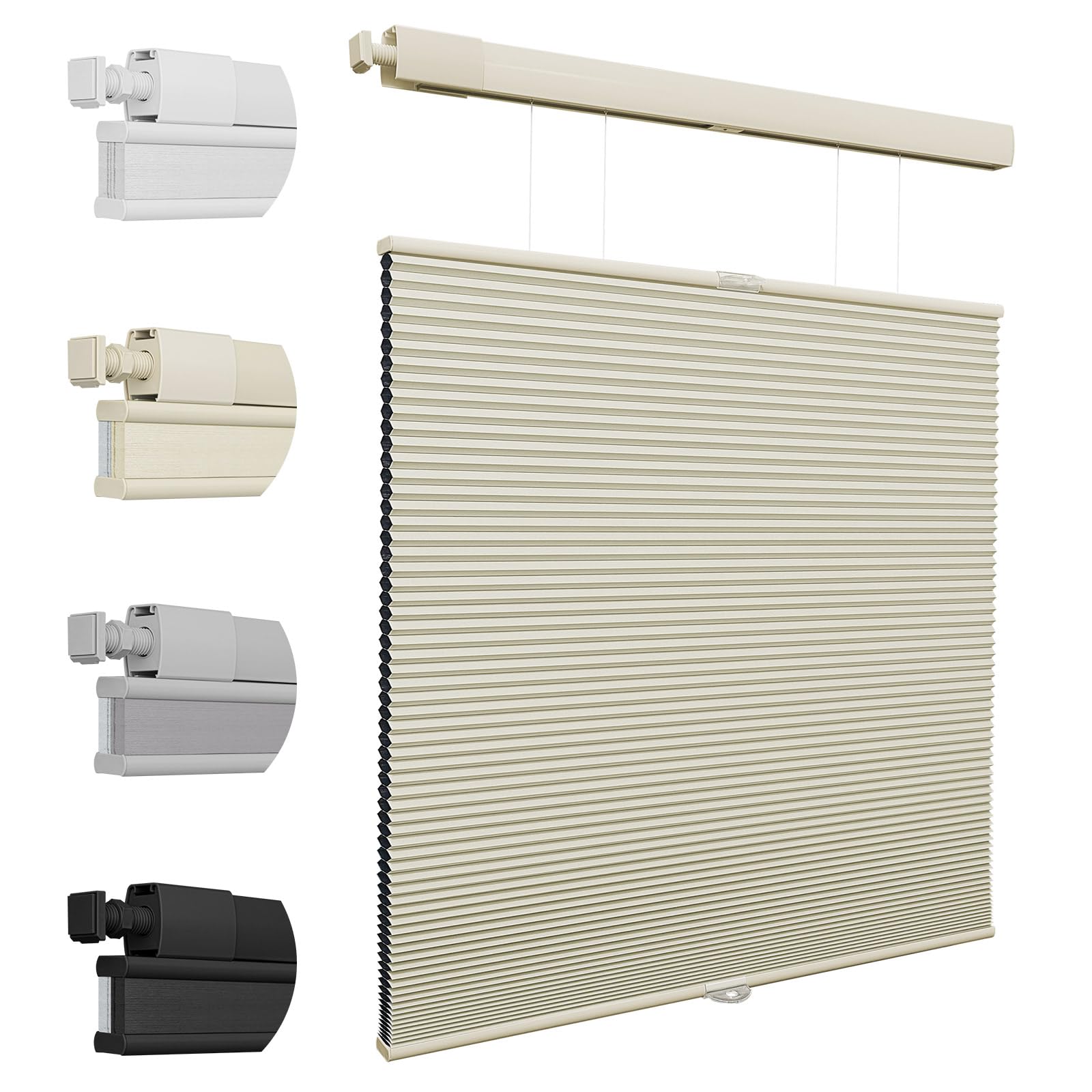 Keego No Drill Blinds Blackout Top Down Bottom Up Pleated Blinds Thermal Cordless Cellular Shades for Windows (Beige, 56cm W x 198cm H)