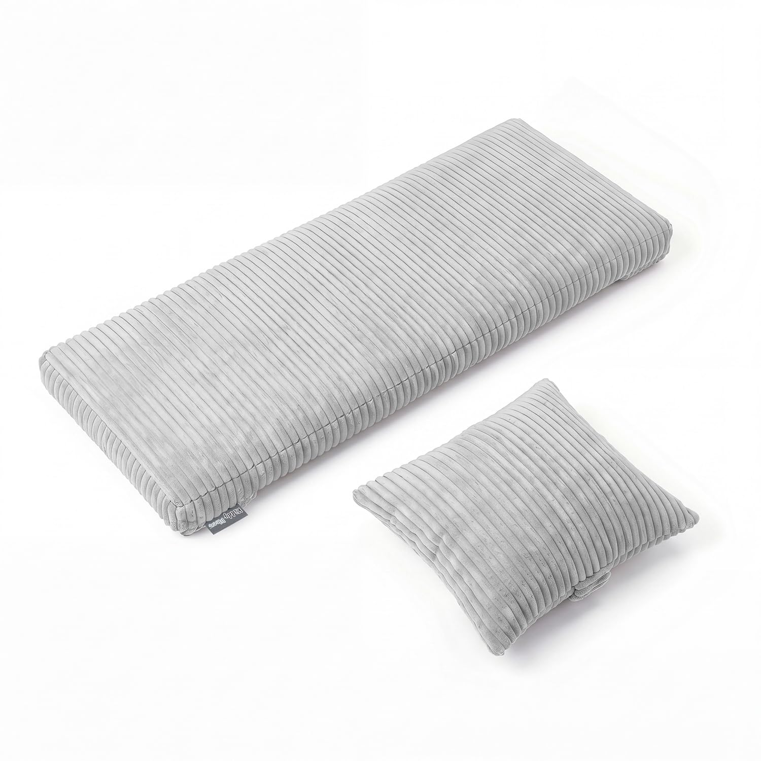 KiddyMoon Cushion Set For Balance Board Mattress And Pillow Ribbed Fabric Washable Cover, Light Gray,Mattress/Pillow