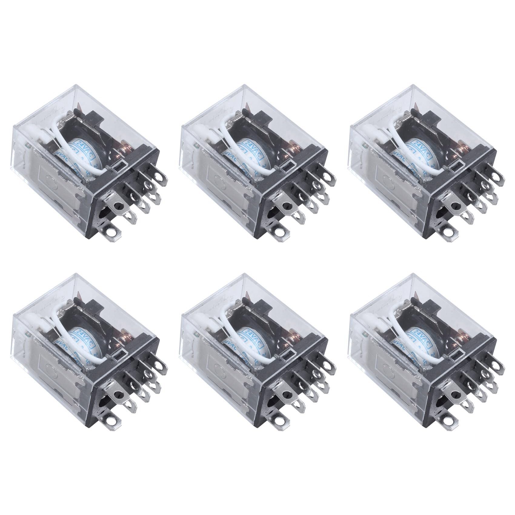 Jnchdghwa 6X JQX-13F LY2 AC 24V Coil 8-Pin DPDT Red LED Electromagnetic Relay