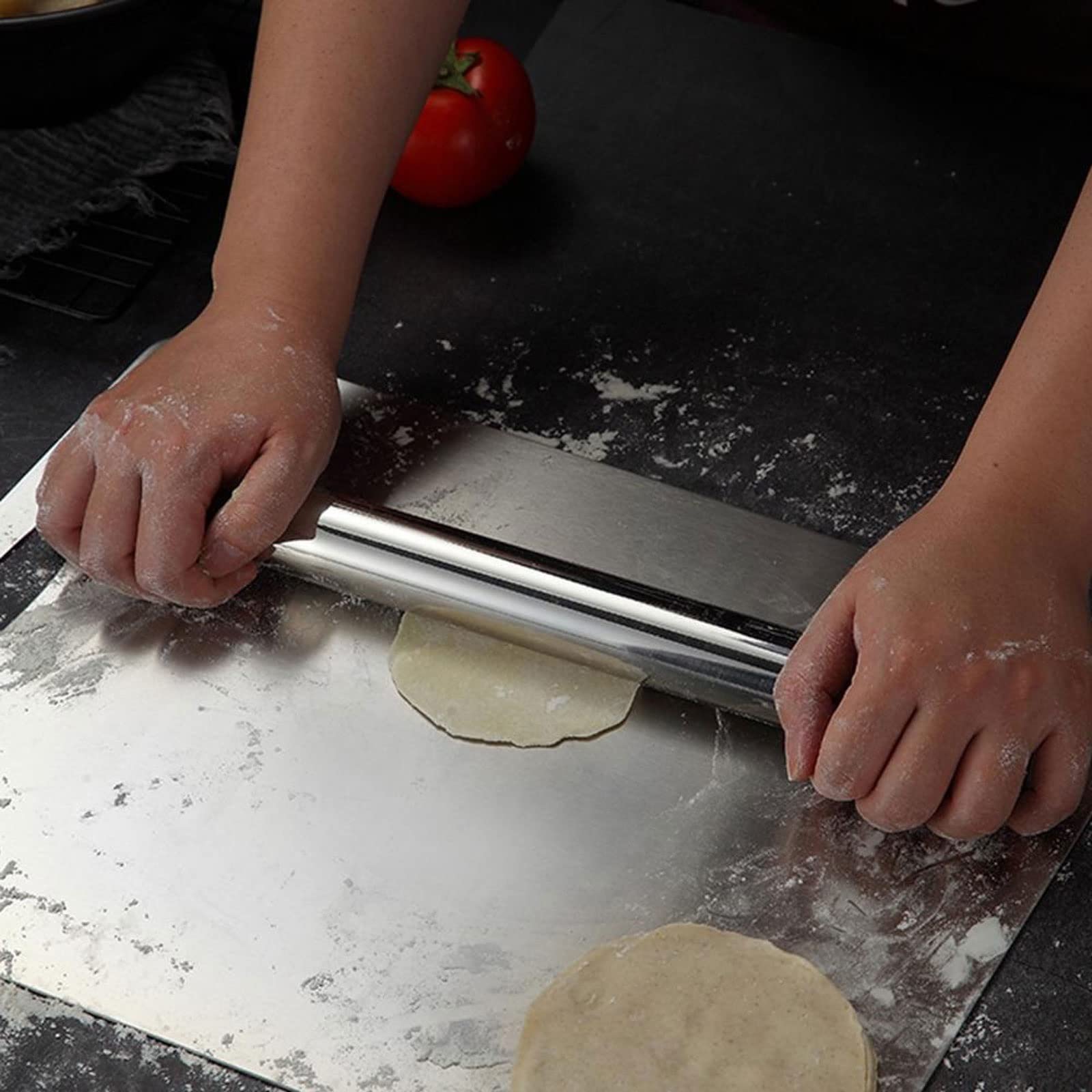 Rodillo de amasar Reutilizable de Grado alimenticio, no pegajoso, Acero Inoxidable Pulido, Superficie Lisa, Rodillo de Cocina para amasar(Mediano)