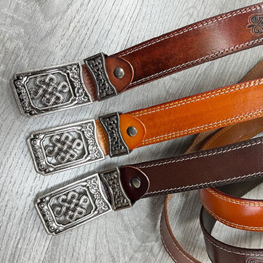 Cinture da Cowboy Western Cinghia in Goffrate per Uomo E Donna Fibbia Quadrata in Argento con Intaglio Floreale Cinturino da Country(120cm/47, Coffee)