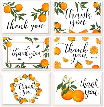 Sinasasspel 36Pack Little Cutie شكرًا لك على بطاقات متنوعة مع مظاريف ملصقات برتقالية Clementine Theme Party Supplies Little Cutie Baby Shower Gifts 4 x 6 Inches