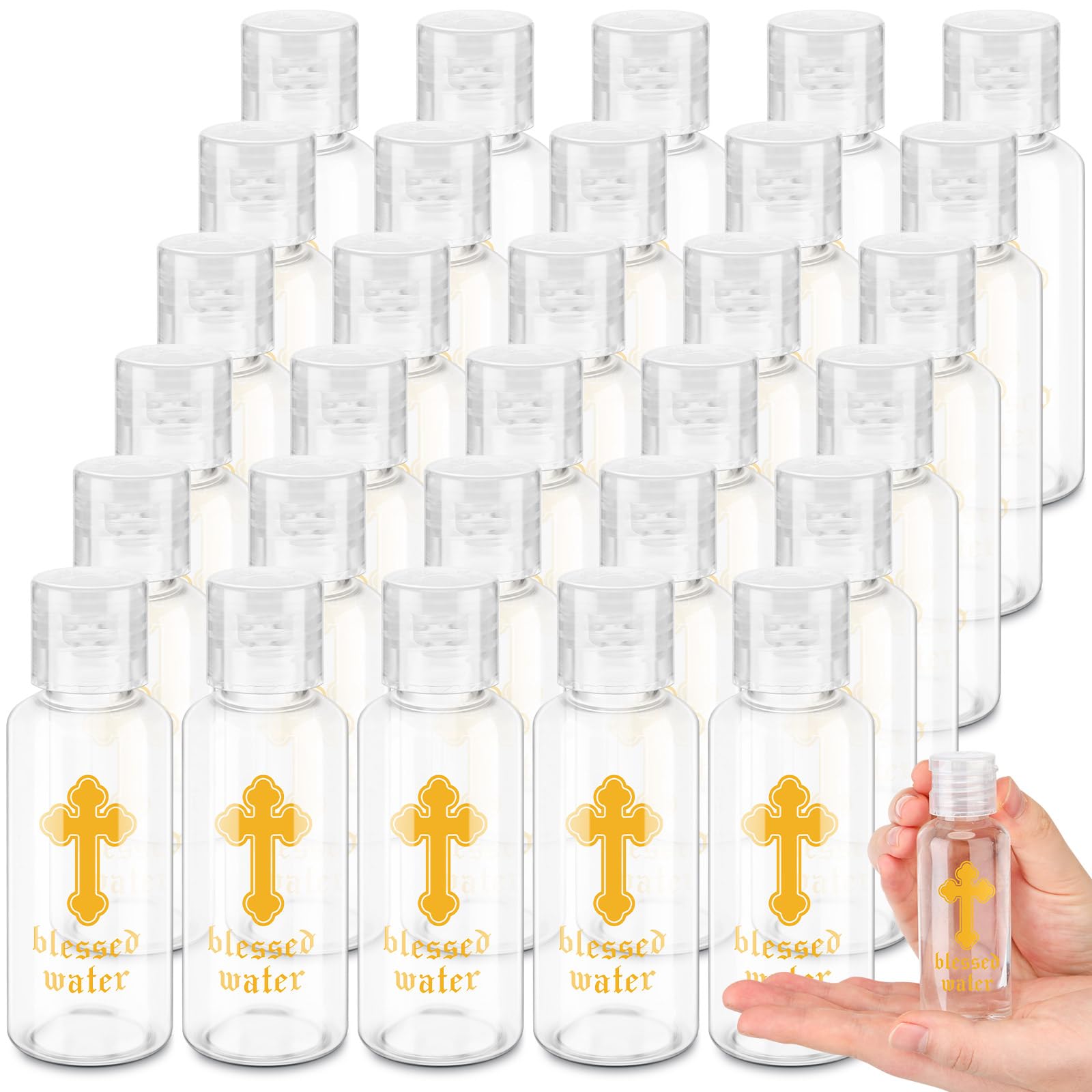 Chuangdi Holy Water Bottles Baptism Party Favor Transparent Holy Water Empty Containers with Golden Catholic Cross First Communion Gift for Guests