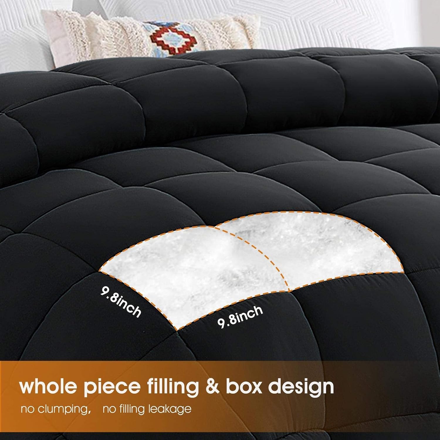 EDILLY All Season Queen Size Soft Quilted Down Alternative Comforter Hotel Duvet Insert with Corner Tabs, Fluffy Machine Washable, Black, Queen,88" X 88"