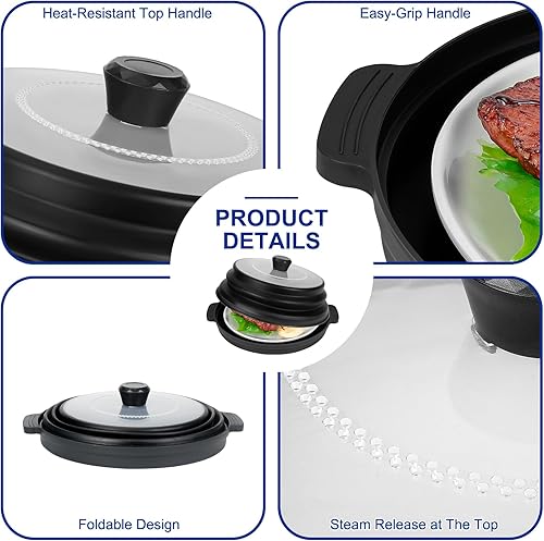 Miniatura 6 de Cubierta para salpicaduras de microondas de 10.7 pulgadas y salvamanteles para platos calientes, funciona como colador, platos de frutas, con mango