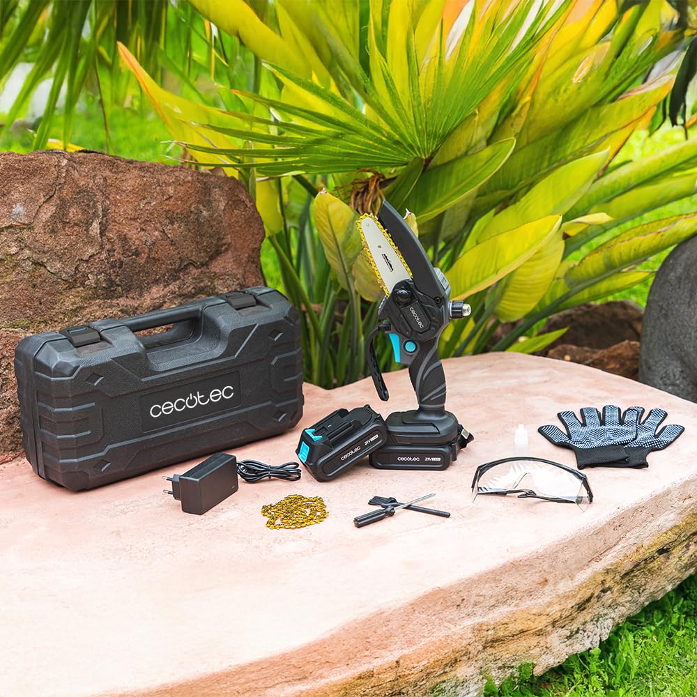 Cecotec Sierra de Podar 4" a Batería 21V MontanaForce 4000 Hand. 400W, Velocidad 25000rpm, Engrasador a Botón, Incluye 2 Baterías Nexus, Maletín, Cadena de Repuesto y Accesorios