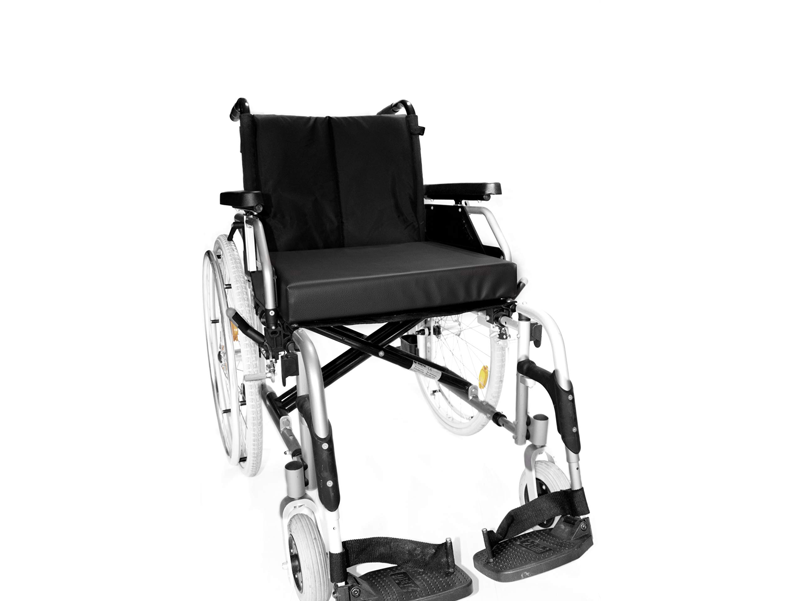 Sitzauflage für Rollstühle und Bürostühle zur Druckentlastung | Gesunde Körperhaltung, gegen Rückenschmerzen | Sitzkissen | Ergonomisches Rollstuhlkissen | 43x48, schwarz