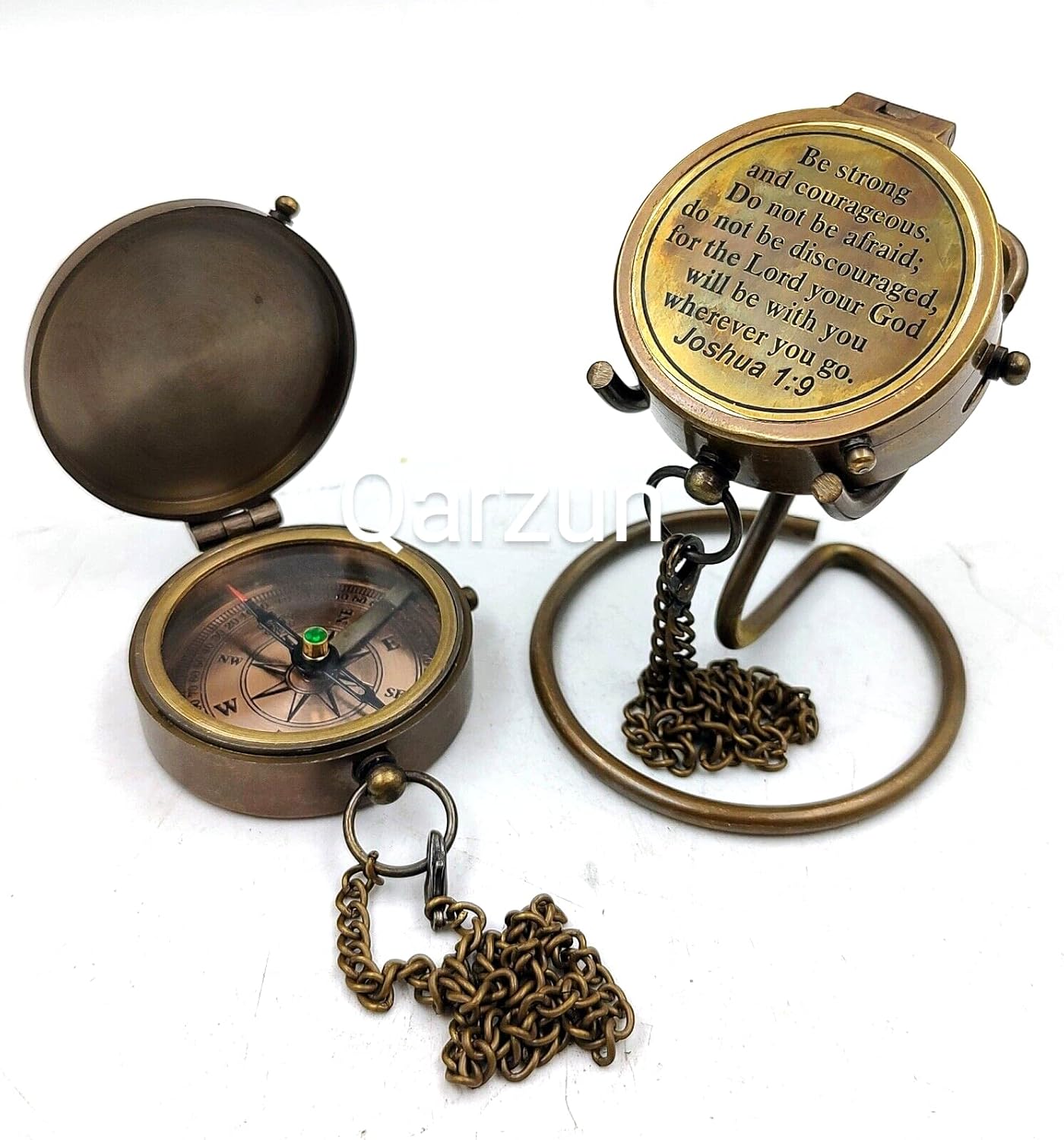 Be Strong and Courageous Do Not Be Afraid Antique Nautical Vintage Directional Magnetic Compass with Famous Scripture Quote Engraved Baptism Gifts with Display Stand for Loved Ones, Son, Father, Love