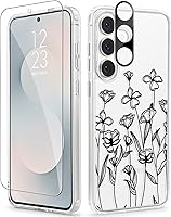Vista 39 de GVIEWIN Funda protectora para Samsung Galaxy S25, transparente floral, delgada, a prueba de golpes, para mujer, no se pone amarilla, con protector