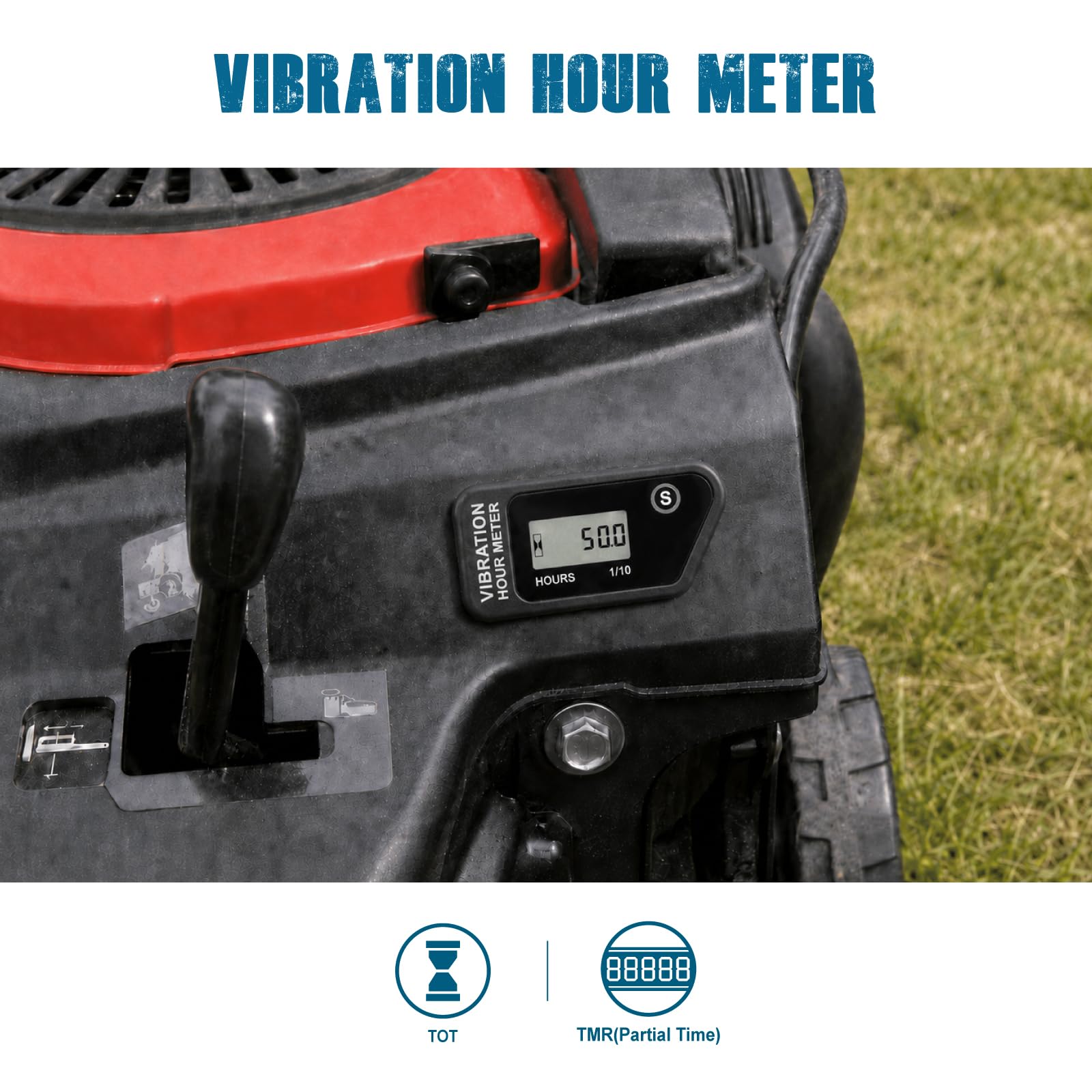 Runleader RL-HM016B Compteur d'heures à vibration LCD | étanche IP68 sans fil avec verrouillage écran et fréquence réglable pour tondeuse, générateur, moto, tronçonneuse