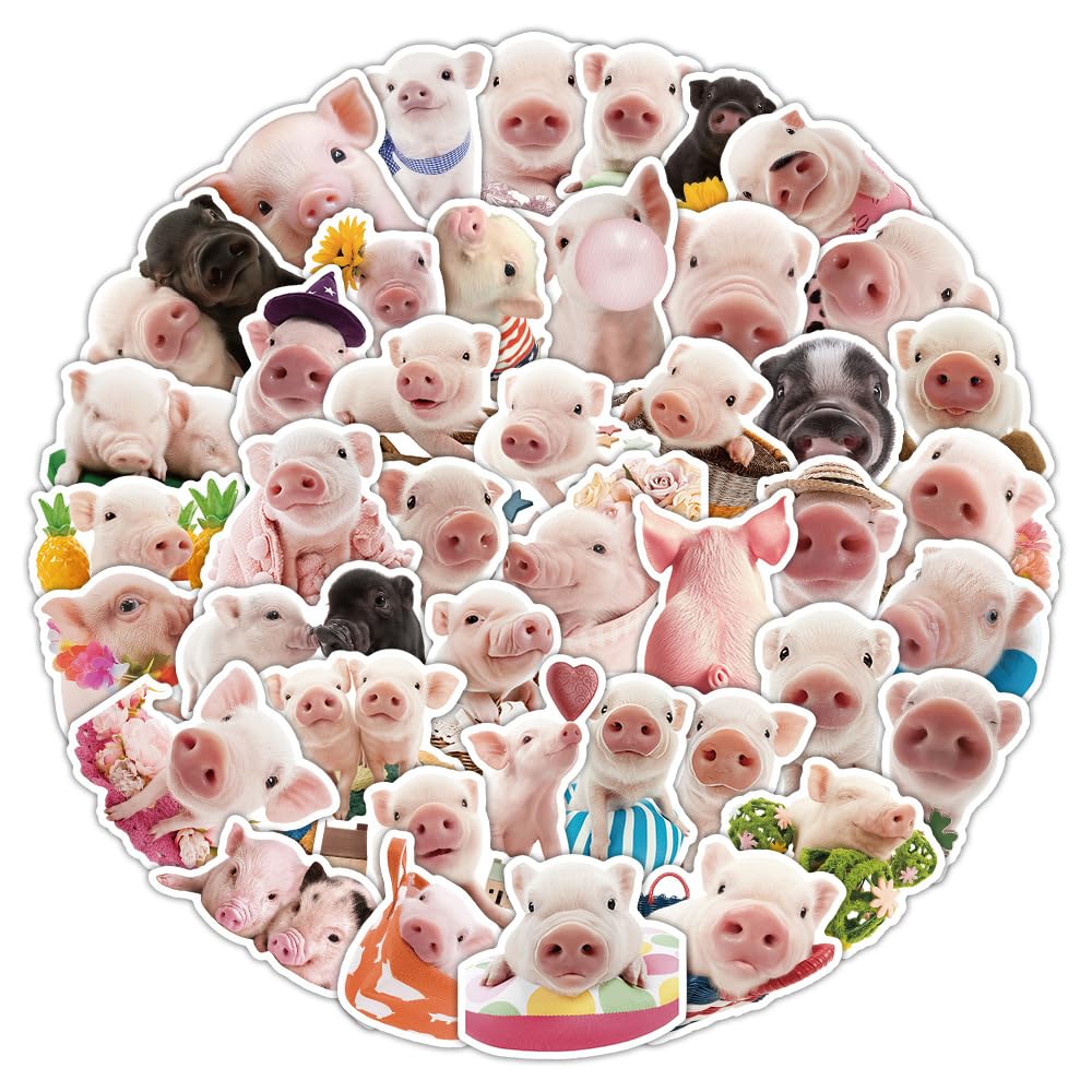 50 Pcs Pig Stickers Laptop Car Scrapbook Phone Skateboard Suitcase Luggage Bike Pig Vinyl Waterproof Aesthetic Personalised Stickers for Adults