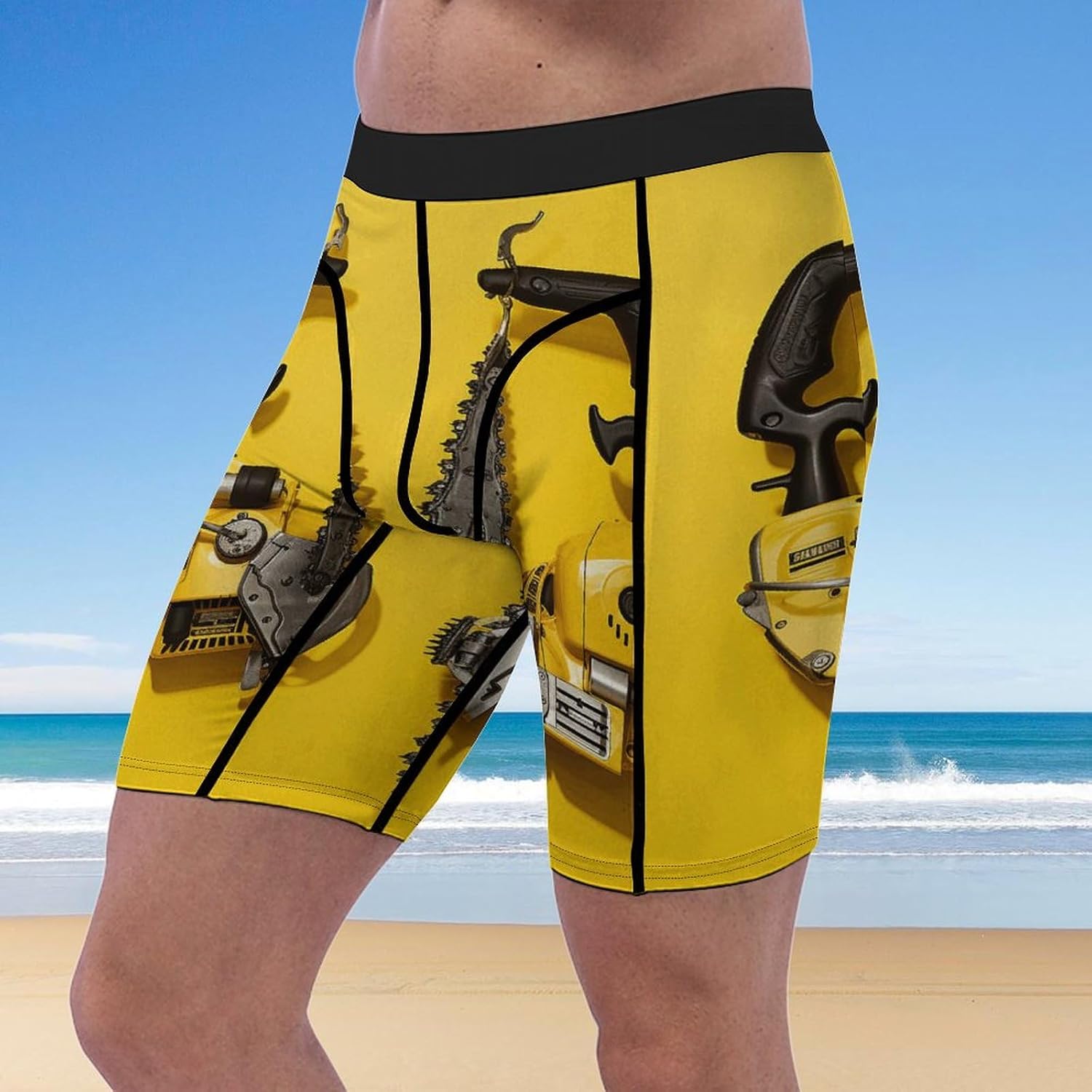 Yellow Two Chainsaws Compression Shorts Men Spandex Sport Shorts Workout Performance Baselayer Underwear