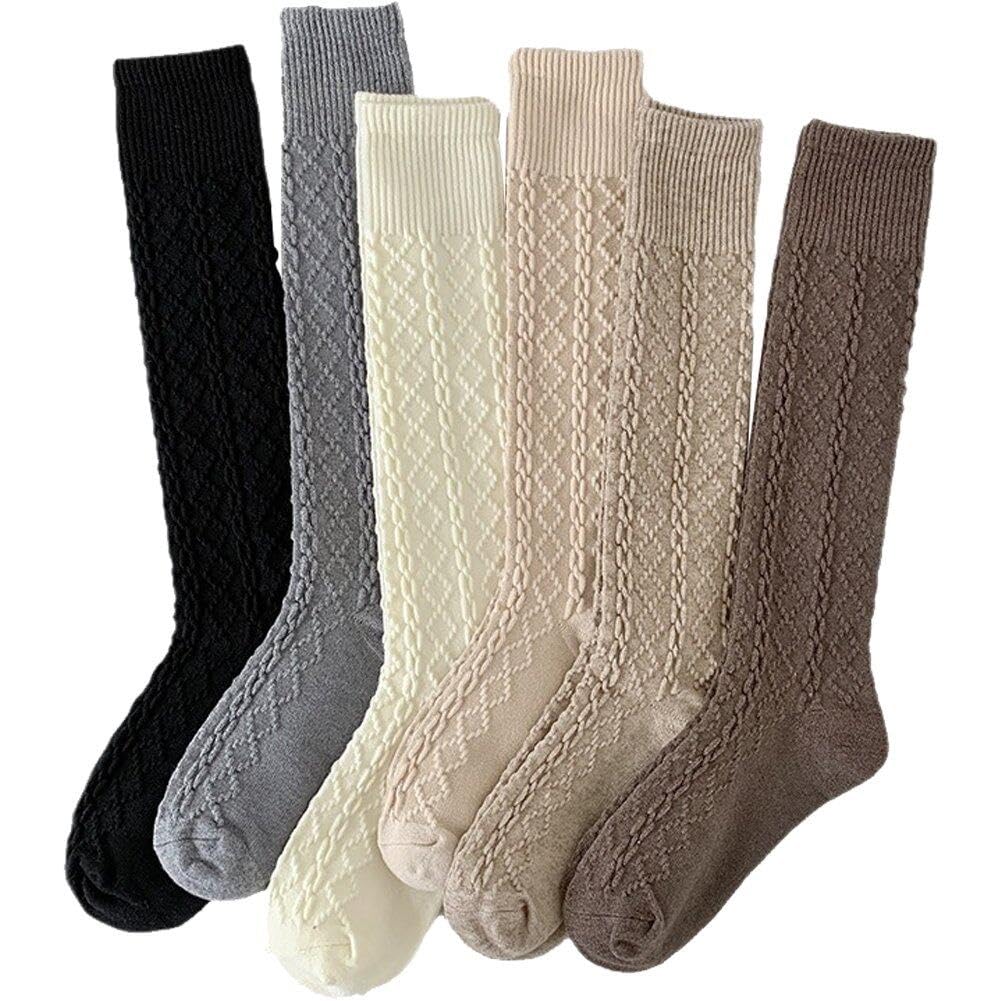 Chaussettes hautes rétro pour femmes : lot de 6 paires unies et chaudes