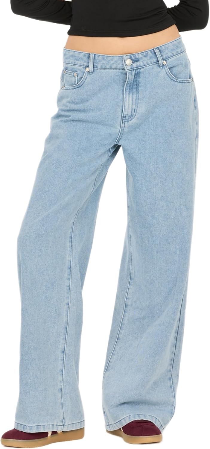 Forever 21 Womens Wide-Leg Jeans - Relaxed Fit Light Wash Denim Pants