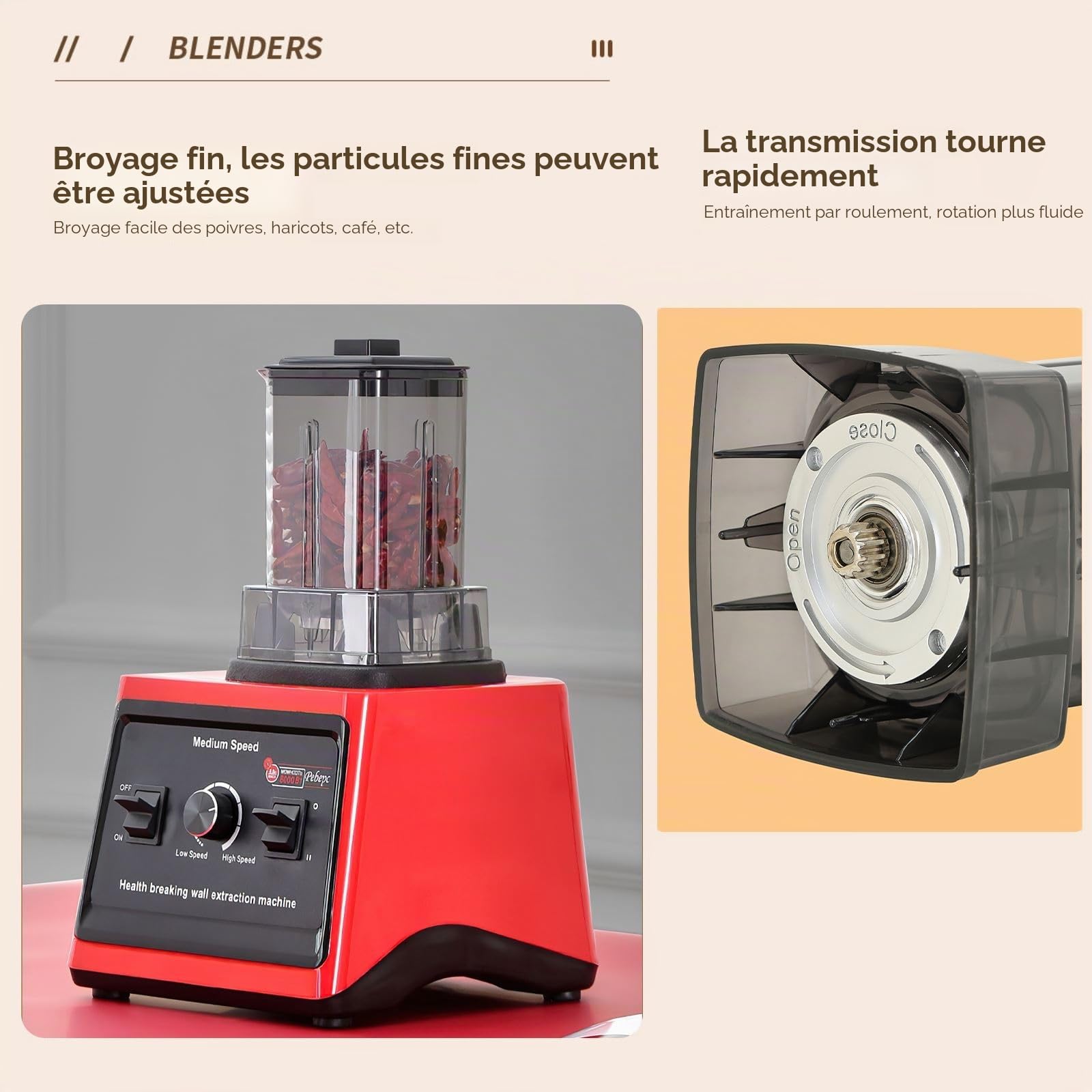 Mixeur Blender Professionnel, 2000W Smoothie Mixer (3 Tasses)