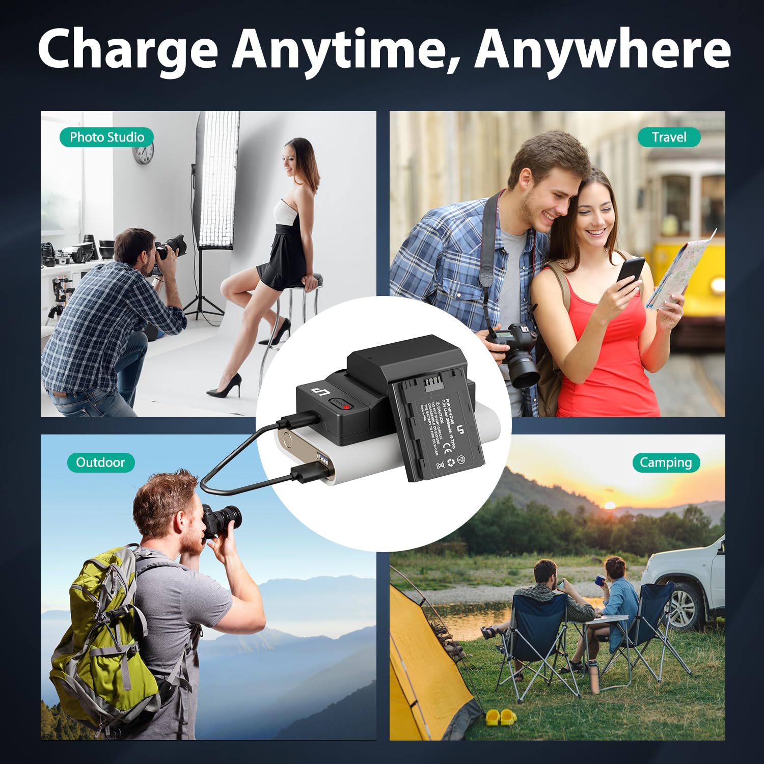 LP NP-FZ100 Akkus und USB-C Ladegerät,2-Stück 2600mAh Ersatzakku für Sony A7iii, A7iv, A7C, FX3, FX30, A9, A6600, A6700, ZV-E1, ZV-E10ii, Alpha 9, A9S, A7R III, A7R IV, A7R V Kameraakkus