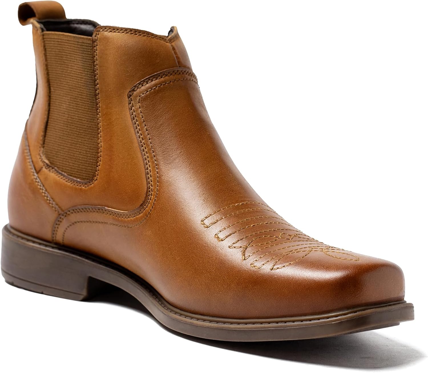 ArcBrothers Cowboy Boots for Men Square Toe - Premium Leather Ankle Western Boots Chelsea Slip On Retro Style Ultimate Comfort & Durability