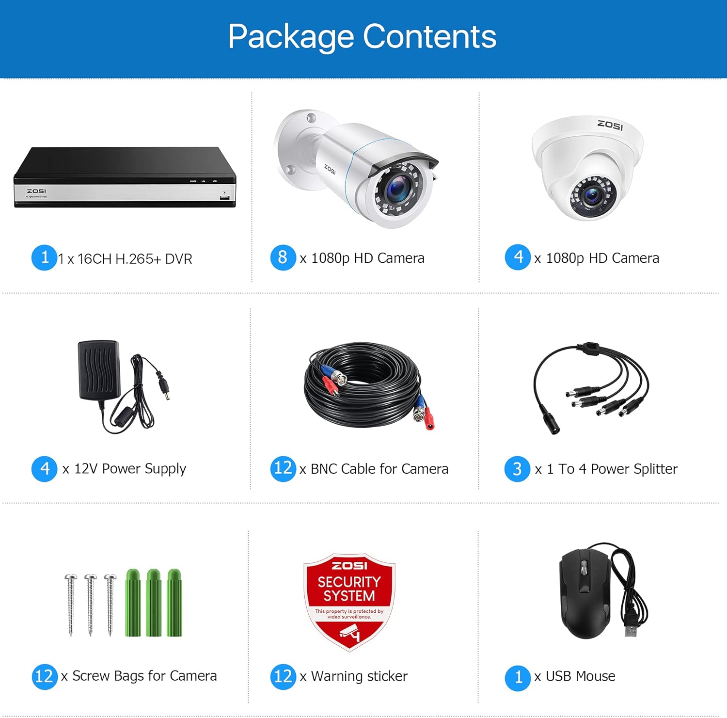 Bеѕt Cуbеr Dеаlѕ 🔥 ZOSI 1080p 16 Channel Security Camera System, H.265+ 16 Channel DVR Recorder and 12 x 1080p Weatherproof Surveillance CCTV Bullet Dome Camera Outdoor Indoor, 80ft Night Vision, 90° View Angle (No HDD)