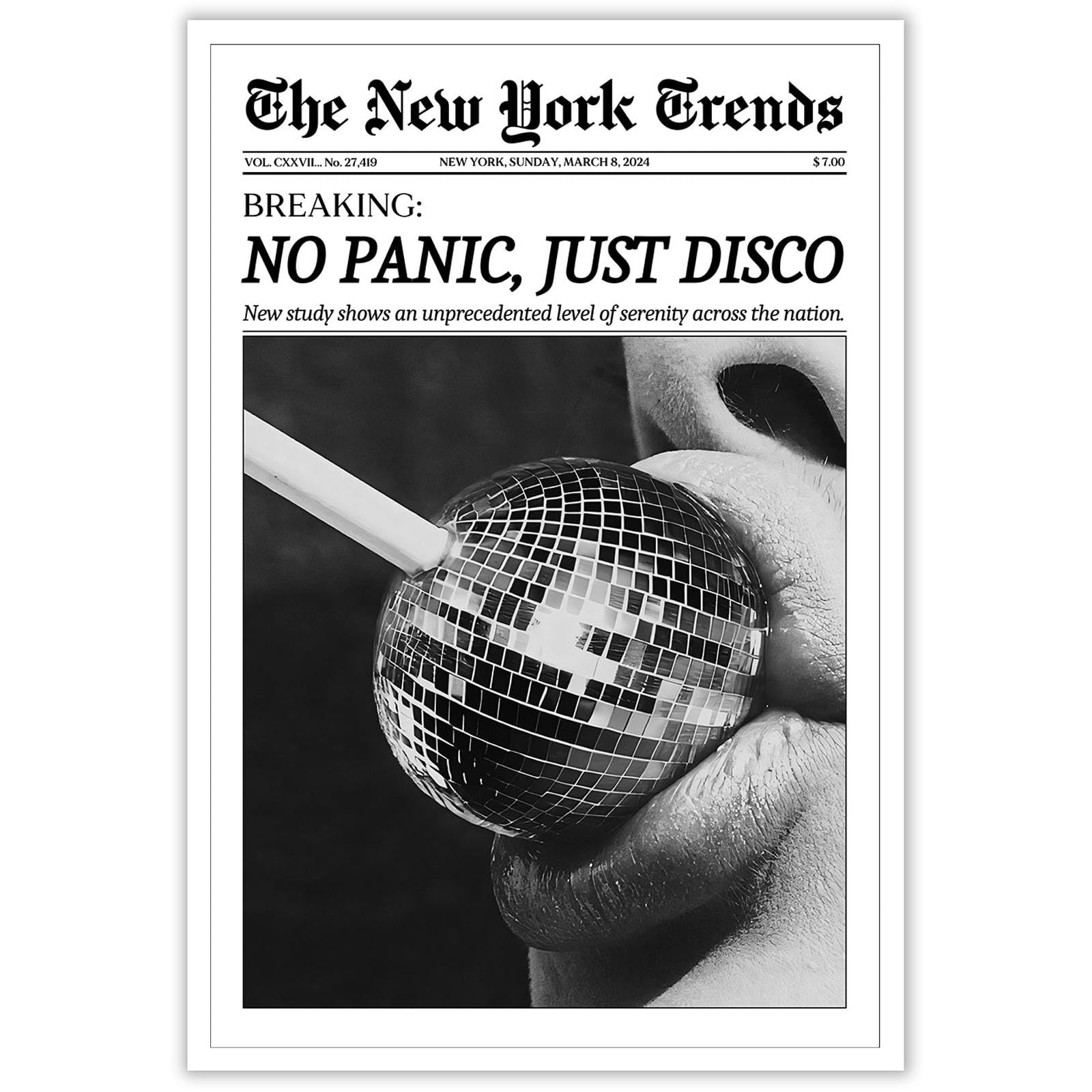 Beshdomp Vintage No Panic Just Disco Posters Black And White Newspaper Canvas Wall Art New York Times Magazine Headline Prints Painting For Home Bedroom Dorm Wall Decor 8x10in Unframed