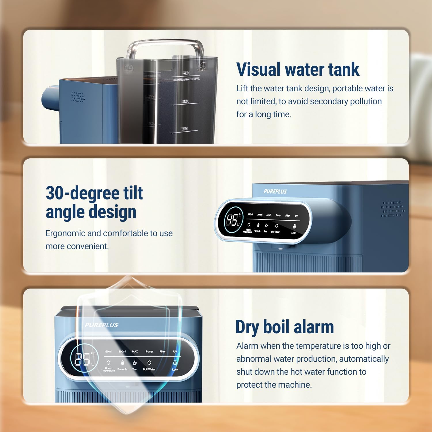 PUREPLUS Countertop Reverse Osmosis Water Filtration System, 5 Stage Countertop Water Filtration, Portable Instant Hot Water Dispenser, No Installation Required, Blue