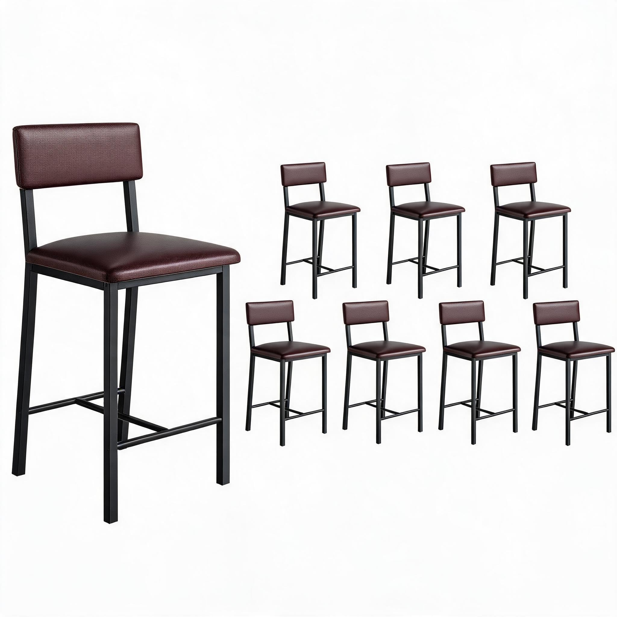 Tabourets de bar en cuir marron et pieds métal haut de gamme