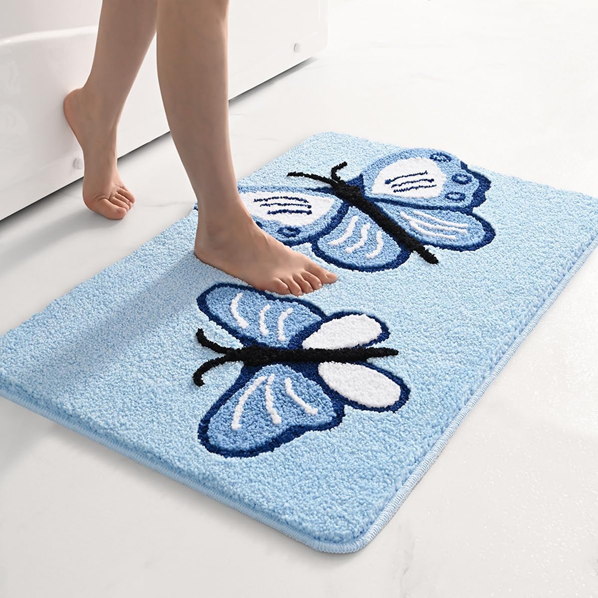 Super Absorbent Bath Mat Rug for Shower Non Slip 35x24 Inches Thick Plush Bathroom Floor Mat Machine Washable Rug for Bedroom (Blue)