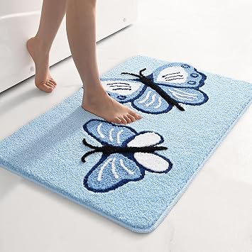Super Absorbent Bath Mat Rug for Shower Non Slip 31x20 Inches Thick Plush Bathroom Floor Mat Machine Washable Rug for Bedroom Blue