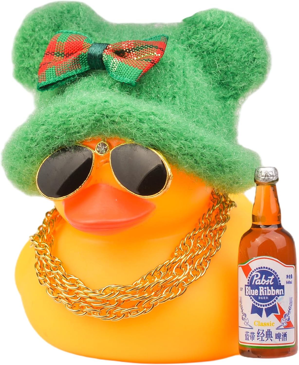 Car Dashboard Rubber Ducks Christmas Decorations, Cute Winter Rubber Ducky for Car Ornament with Knit Hat, Sunglasses, Necklace, 3in