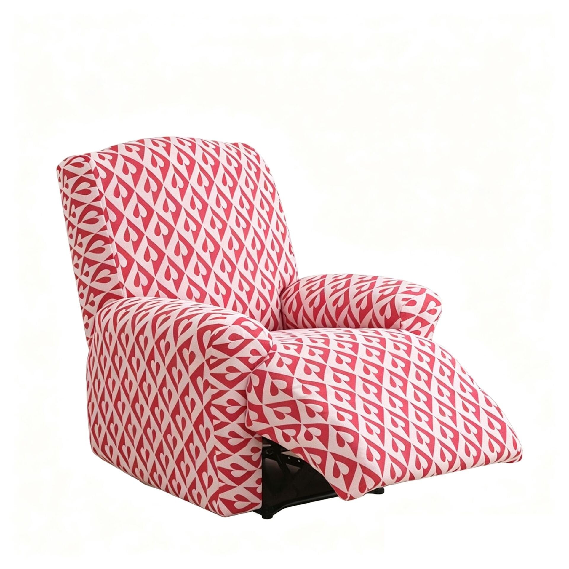 BEIWOSHA Recliner Slipcovers 6-Pieces Stretch Jacquard Recliner Cover with Printed Pattern Thickened Soft Reclining Chair Slipcover Furniture Protector for Kids Pets(Red,2 Seater)