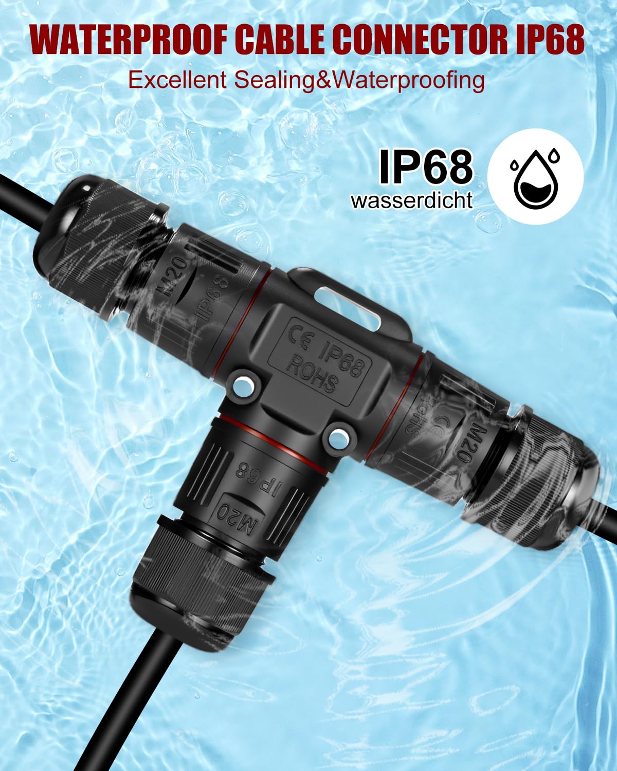 4 Pièces Raccord Electrique Etanche IP68 Connecteur Câble à 3 Broches, Boîte de Jonction 3 Voies Étanche