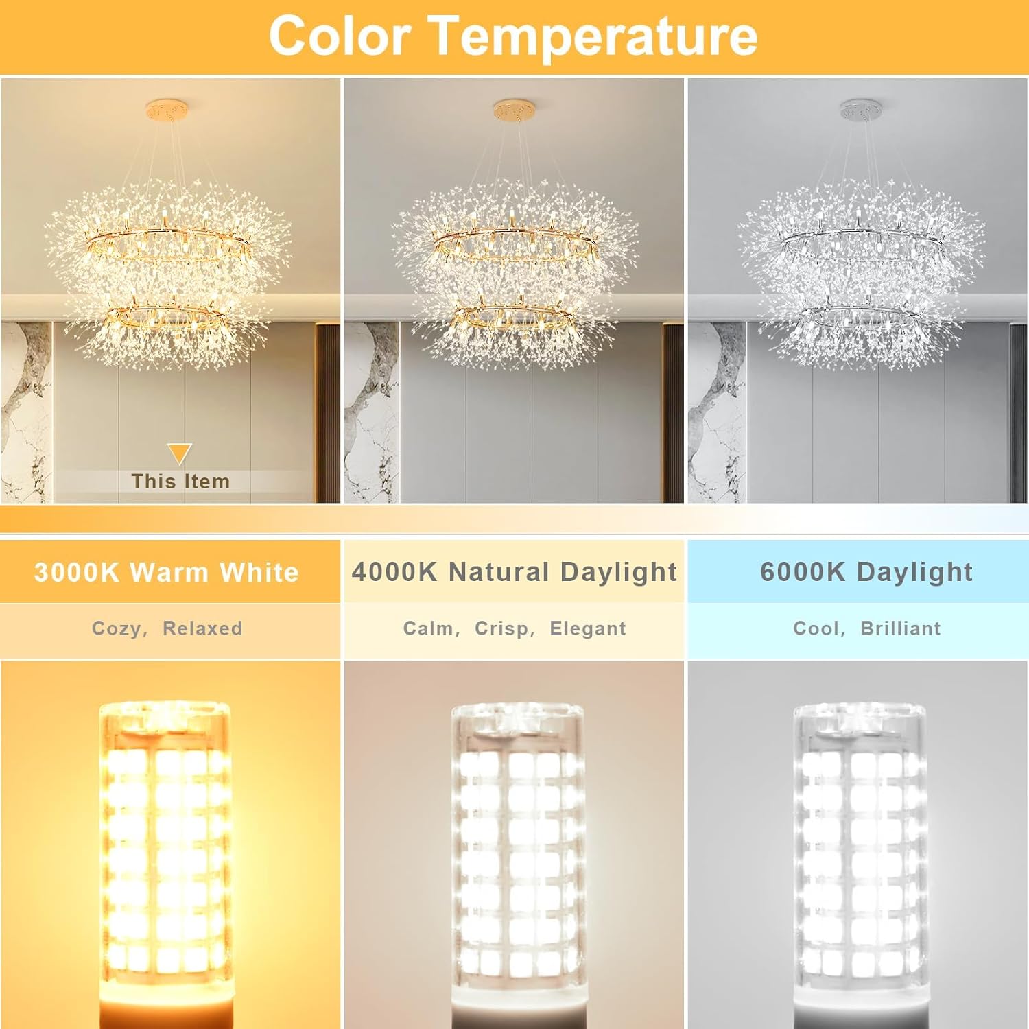 hansang 10-Pack G9 LED Bulbs 3000K Yellow, Warm White, 6W 60W Equivalent, 600LM Warm White T4 Crystal Chandelier Lights, G9 Bi-Pin Ceramic Base, Non-Dimmable