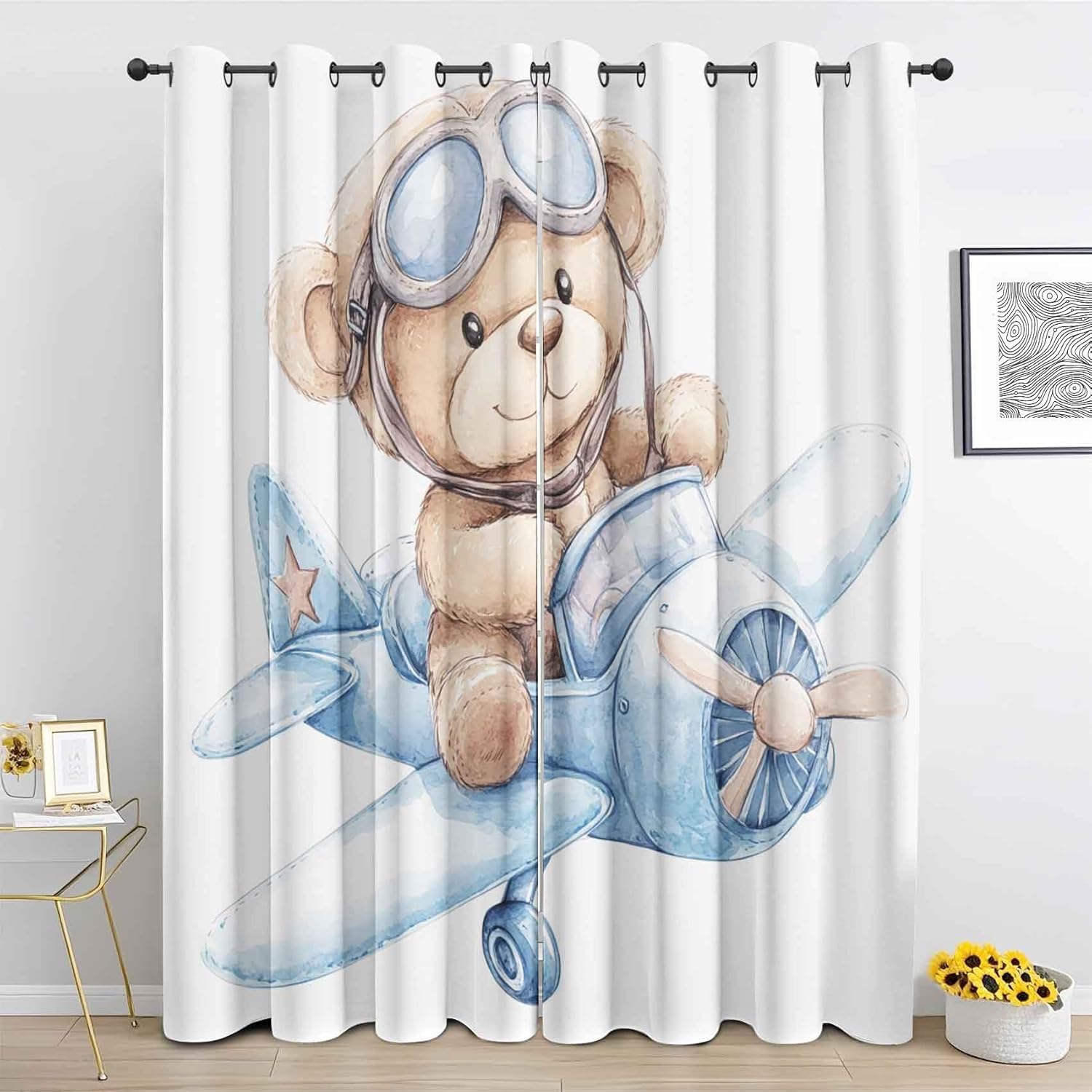 Cute Bear Blackout Curtains for Kids Room 84 Inch Length, Funny Animals Swing Curtains for Boys Girls Bedroom Drapes 2 Panels, Grommet Room Darkening Curtains