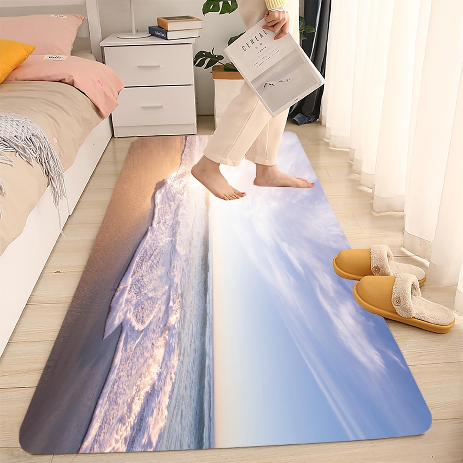 LYFANS Sunshine Beach Anti Fatigue Carpet, 45x17.5 Inch Kitchen Anti-Skid Mat, Bathroom Mat, Bedroom and Living Room Use Thickened and Extended Memory Foam Cushion Anti Fatigue Ergonomic Rugs.
