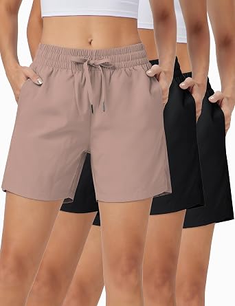ZUTY 3 Pack 5" Womens Athletic Shorts Basic Running Shorts Lightweight Quick Dry Gym Workout Shorts with Pockets