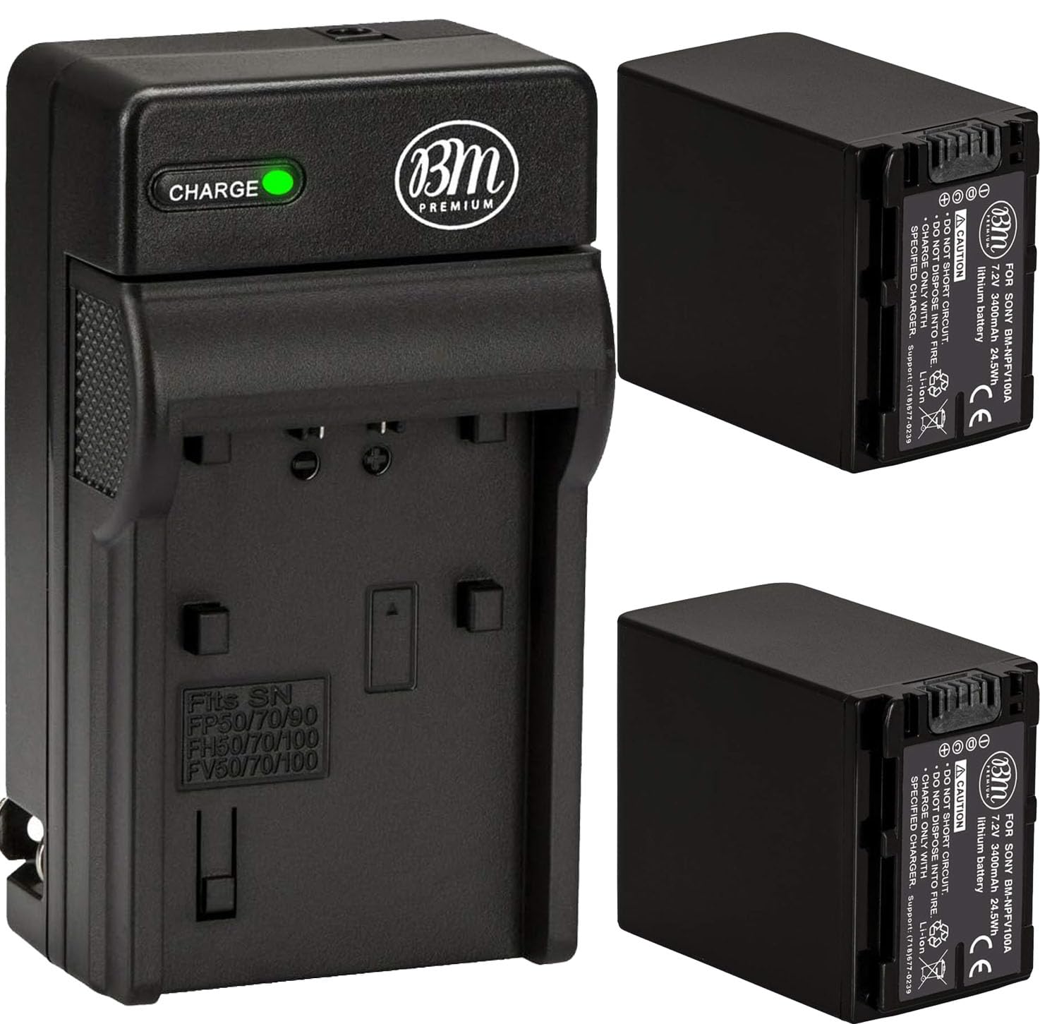 BM Premium 2 NP-FV100A High Capacity Batteries and Charger for Sony FDR-AX30 FDR-AX33 FDR-AX53 FDR-AX700 FDR-AX100 FDR-AX35 HXR-MC50 HXR-MC88 HX-RNX80 PXW-Z90V NEX-VG10 VG20 VG30 NEX-VG900 Camcorders