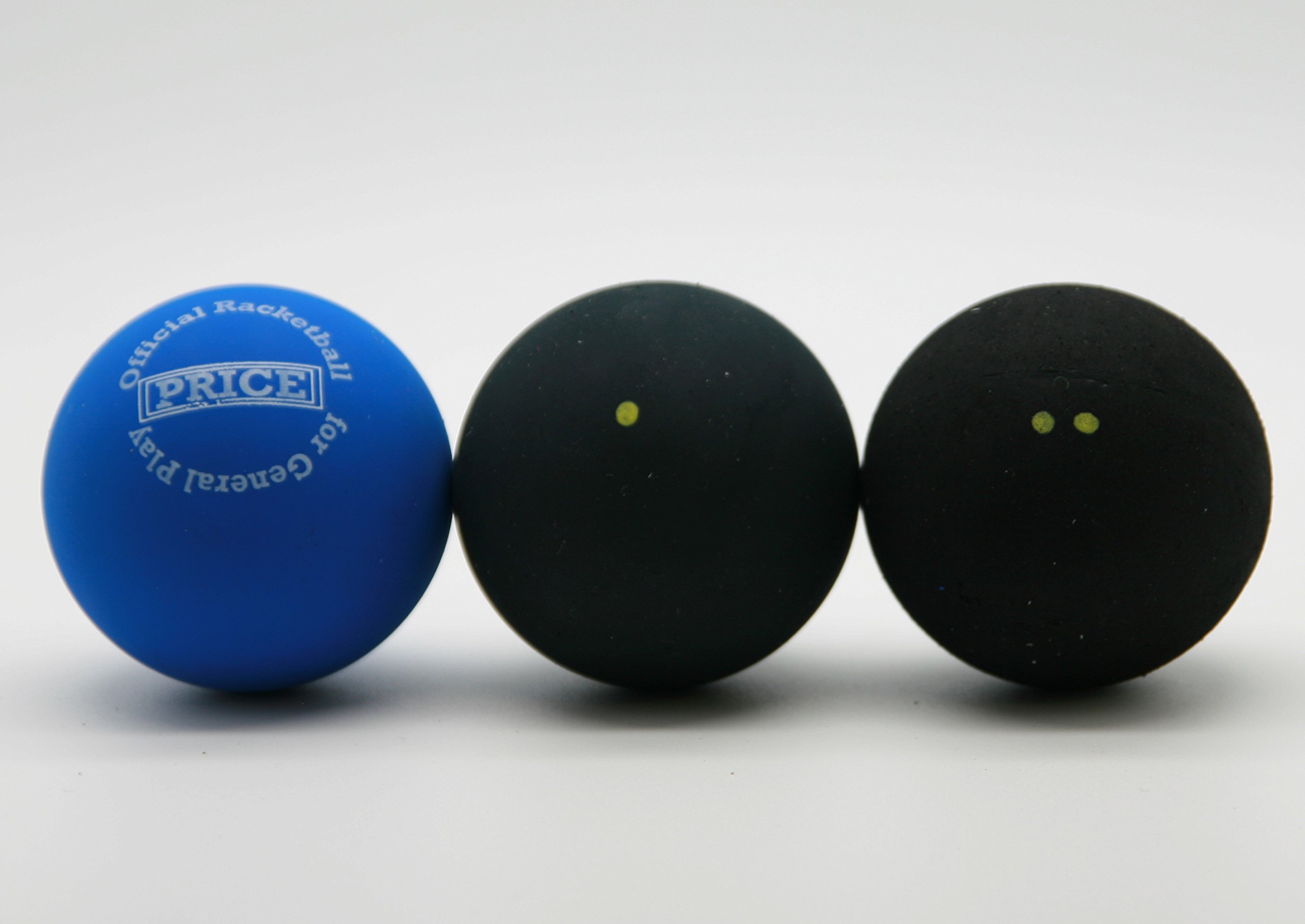 Price Lot 3 Balles De Racketball Mixte - Bleue, Noire Point Unique Et Double Point - Fabriqué UK