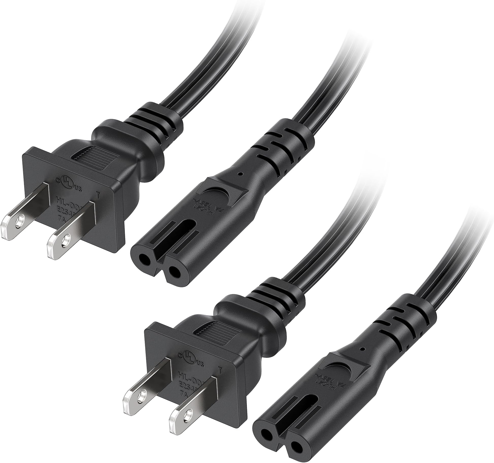 [UL Listed] Cable Matters 2-Pack 2 Prong TV Power Cord - 10ft, AC Power Cord, Non Polarized (NEMA 1-15P to IEC C7), Compatible with Samsung LG Sony Insignia TCL Sharp Toshiba Hisense TV PS4 PS5